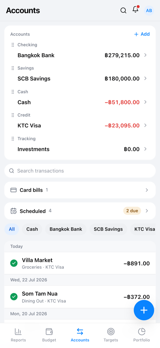 บัญชีและบิลบัตร / Accounts & card bills